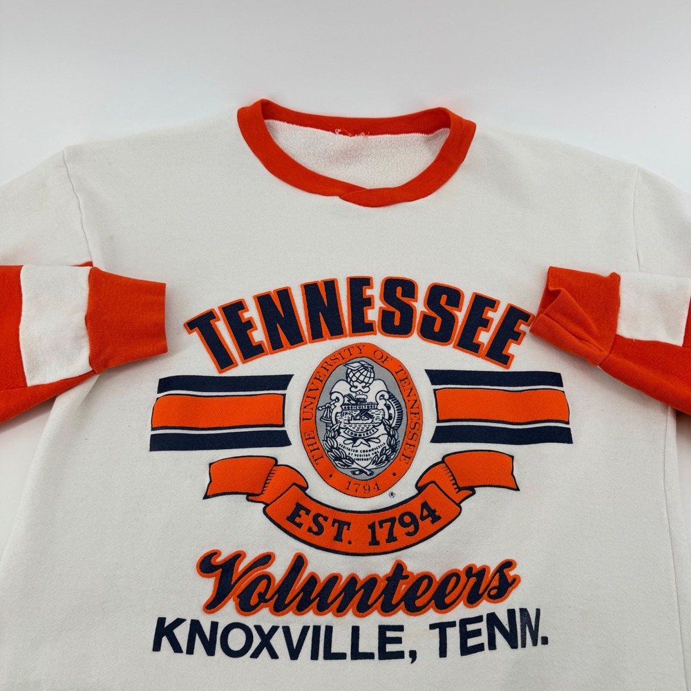 Vintage Logo 7 University of Tennessee Sweatshirt White Orange S Puff Paint